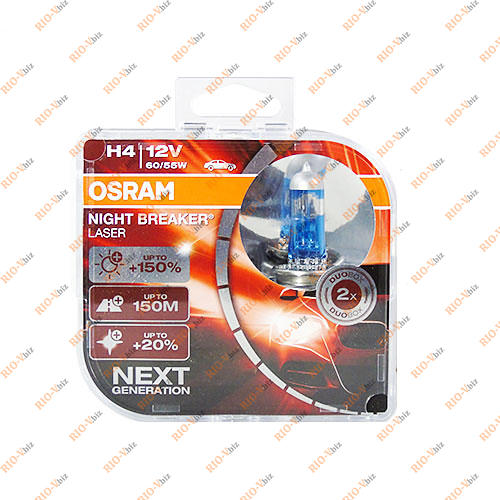 Автолампа Osram H4(60/55)+150% NIGHT BREAKER LASER(EUROBOX, 2шт) 12V