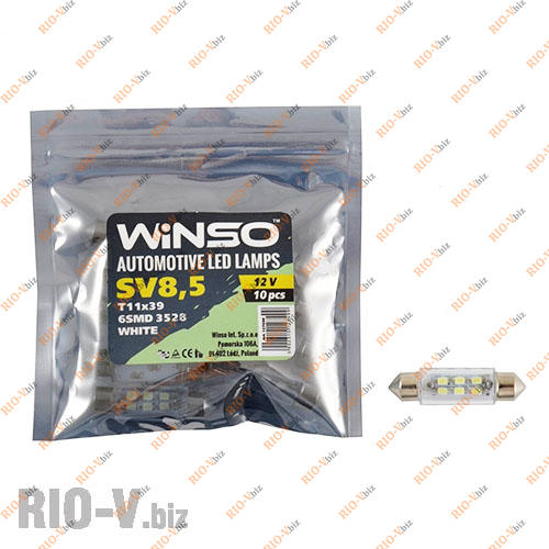 Светодиод Winso SV8.5 T11x39 12V 6LEDS SMD 3528 WHITE Фотография Светодиод Winso SV8.5 T11x39 12V 6LEDS SMD 3528 WHITE