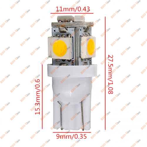 Фотография Лампа б/ц LED Т10 12V 5 диодов белая WHITE кукурузка (к-т 2 шт) Tempest