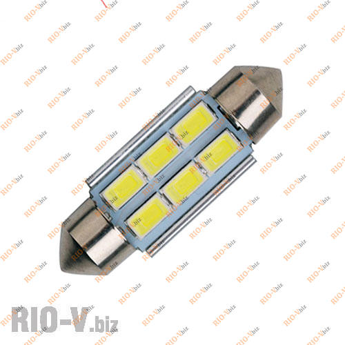 Фотография Лампа салону 12V 36 мм 6 діодів білий обманка