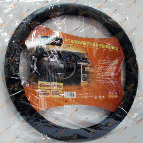 Фотография Оплетка на руль кожзам M 38 см Elegant черная (рельеф) 105 450