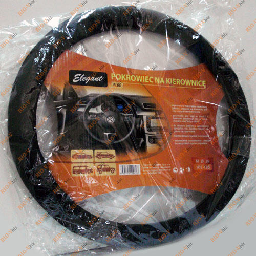 Фотография Оплетка на руль кожзам M 38 см Elegant черная (серые вставки) 105 435