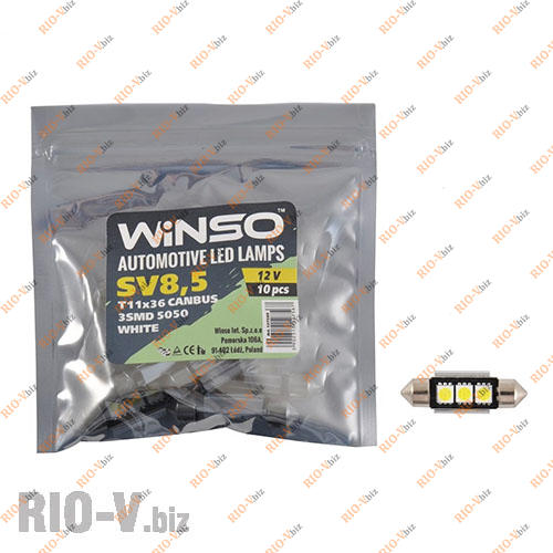 Світлодіод Winso SV8.5 T11x36 12V 3LEDS SMD Canbus 5050 WHITE Фотография Світлодіод Winso SV8.5 T11x36 12V 3LEDS SMD Canbus 5050 WHITE