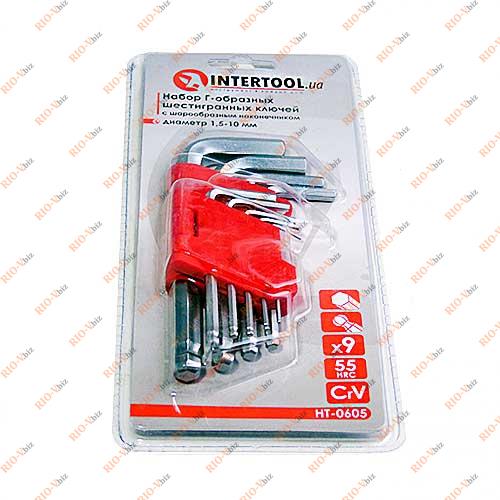Фотография Набір Г-образних шестигранників з кульовим наконечником 9 од Intertool