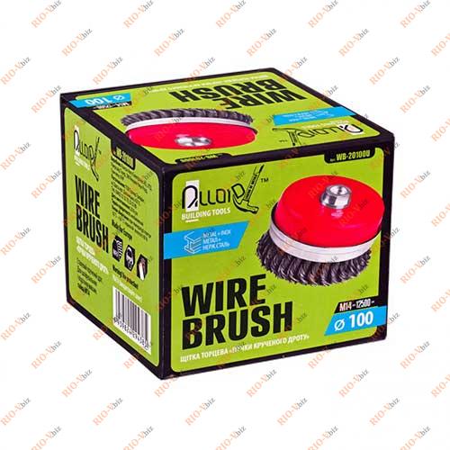 Фотография Щетка торцевая усиленная пучки витой проволоки 100мм, М14х2 Alloid