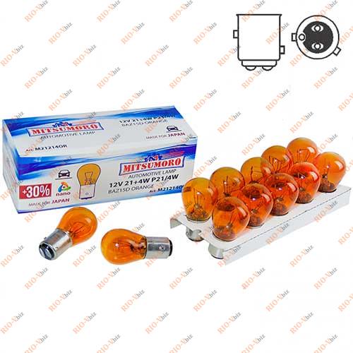 Лампа двоконтактна P21/4W 12V 21+4w BAZ15dOR жовта Mitsumoro Фотография Лампа двоконтактна P21/4W 12V 21+4w BAZ15dOR жовта Mitsumoro