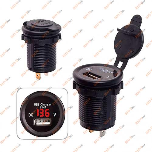 Прикурювач (гніздо) 12/24V 1 USB-2,1A з кришкою та підсвічуванням RED + вольтметр 10246 КНР Фотография Прикурювач (гніздо) 12/24V 1 USB-2,1A з кришкою та підсвічуванням RED + вольтметр 10246 КНР