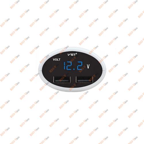 Фотография Автомобильное зарядное устройство 2 USB + вольтметр 12-24В белый КНР