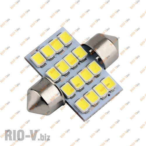 Фотография Лампа салона 12V 31 мм 16 диодов белый