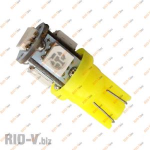 Лампа б/ц 5 диодов желтый - 5W5-T10-12V-5SMD-yellow