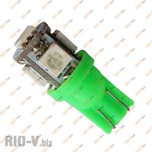 Лампа б/ц 5 диодов зеленый - 5W5-T10-12V-5SMD-green