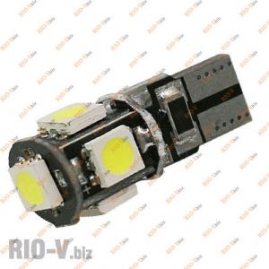 Лампа б/ц 5 диодов обманка белый - 5W5-T10-12V-5SMD-W-blende