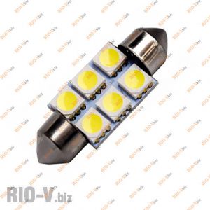 Лампа салону 12V 36 мм 6 діодів біла - 12V-C5W-6SMD-white