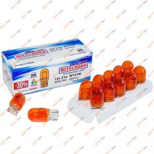 Лампа б/ц W21W 12V большая 1 конт желтая Mitsumoro - M21213WOR