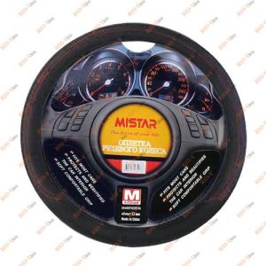 Обплетення на кермо M (37-39см) MISTAR чорна з червоним рядком - 17-STW-13-bk-M