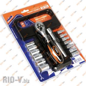 Набор насадок торцевых с трещоткой 1/4 15 шт Miol - 58-155