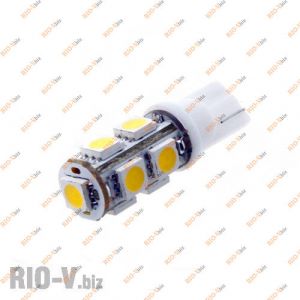 Лампа б/ц 9 диодов белая - T10-12V-5W-9SMD-White