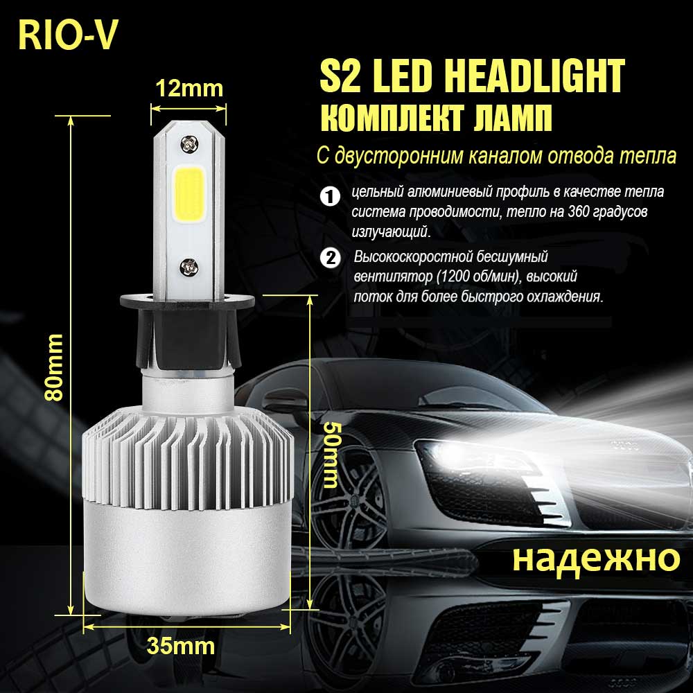 Фото Светодиодная автолампа Turbo Led S2 12V H7 6000K (вентилятор) HeadLight