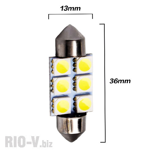 Фото Светодиод Festoon C5W 36mm 12V 6SMD обманка (белый)